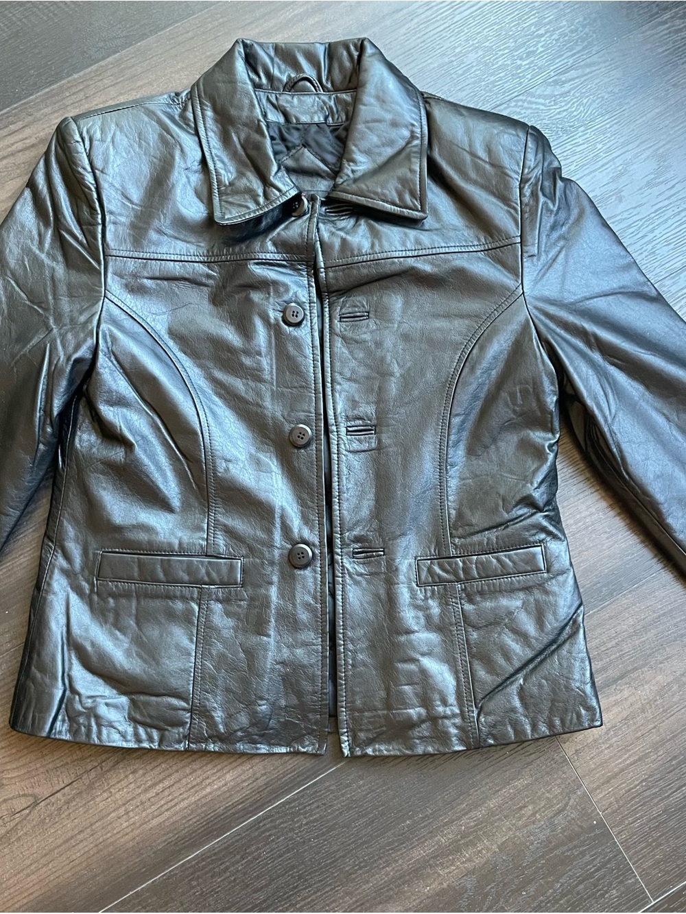 Lucky Brand Genuine Black Leather Button-Front Jacket